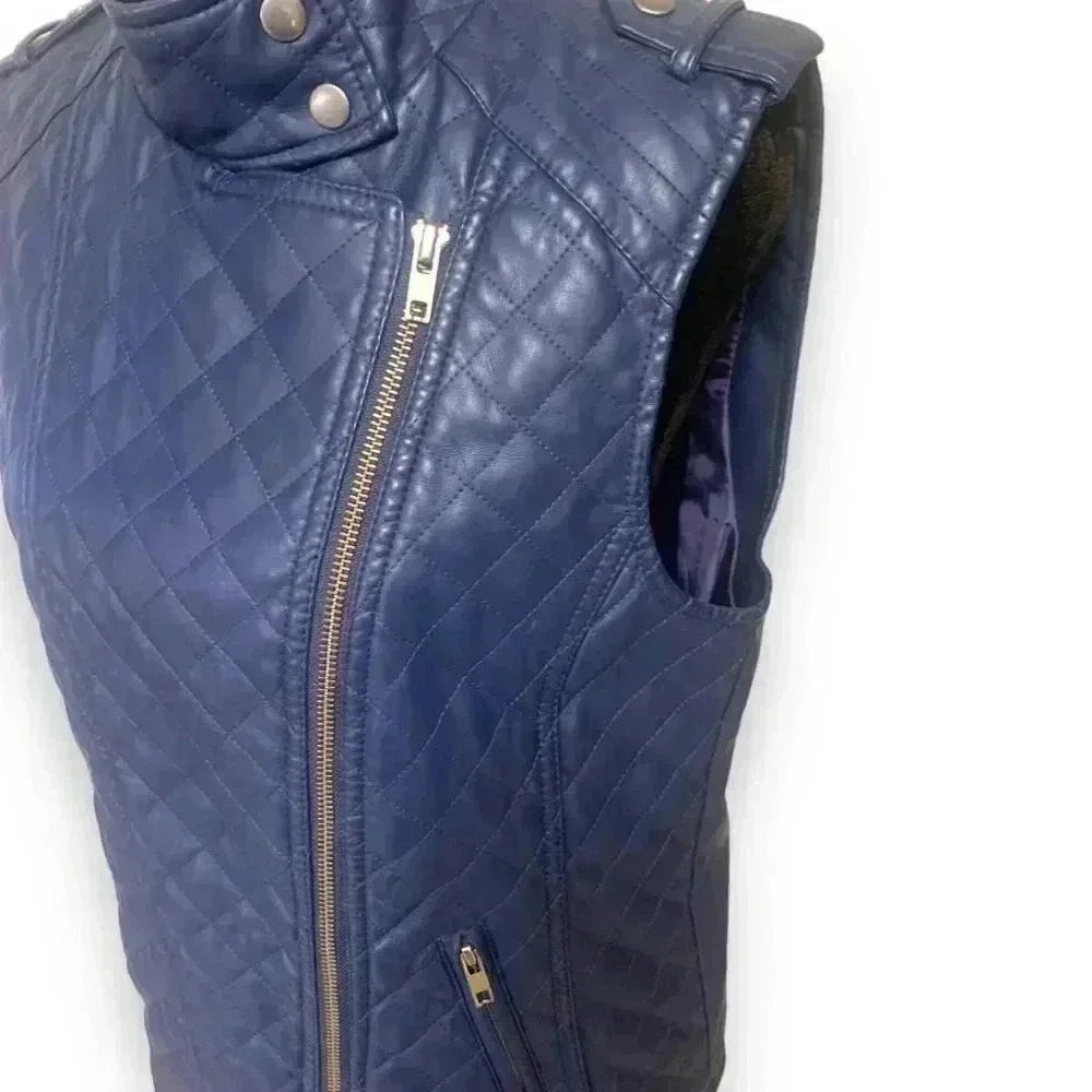 Apt 9 Faux Leather Dark Blue Motorcycle Vest - Picture 4 of 10